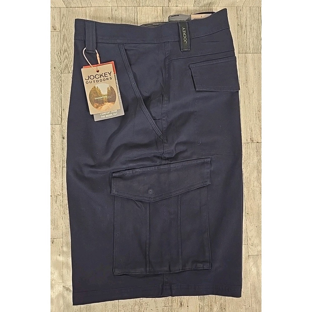Jockey Rugged Cargo Shorts 42 Blue Turbodry Waistband 4-Way Stretch Pen Pocket